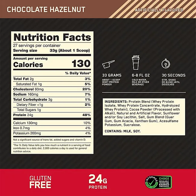 Сывороточный протеин Optimum Nutrition Gold Standard 100% Whey Chocolate Hazelnut 907 г