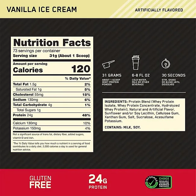 Сывороточный протеин Optimum Nutrition Gold Standard 100% Whey Vanilla Ice Cream 2.26 кг
