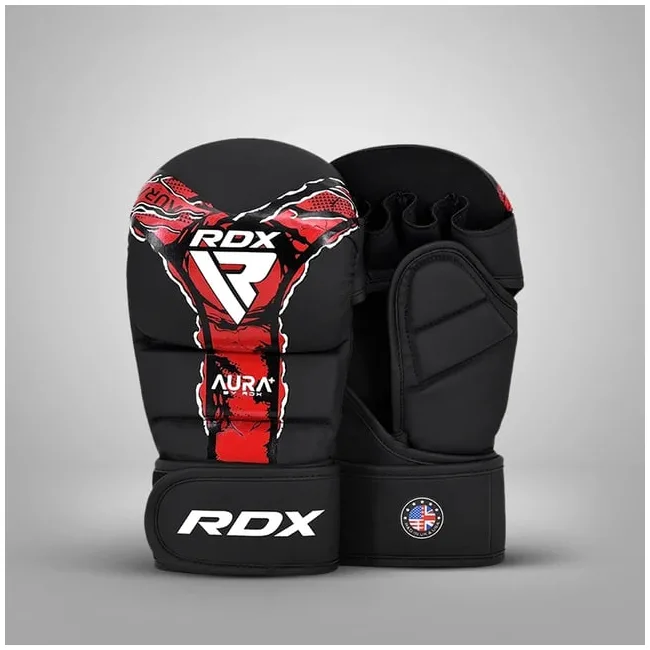 Перчатки для ММА RDX F-17 Aura Plus Grappling Shooter Black Red