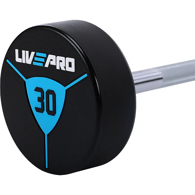 Штанга неразборная с фиксированным весом прямая полиуретановая LiveUp LP8010-30 длина-89,2см 30кг