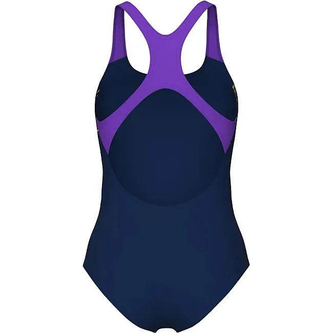 Купальник закрытый для женщин Arena WAKE SWIMSUIT SWIM PRO BACK темно-синий, фиолетовый, салатовый