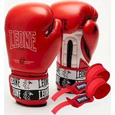 Боксерские перчатки Leone GN208 ICONIC Red (бинты 4м. в комплекте)
