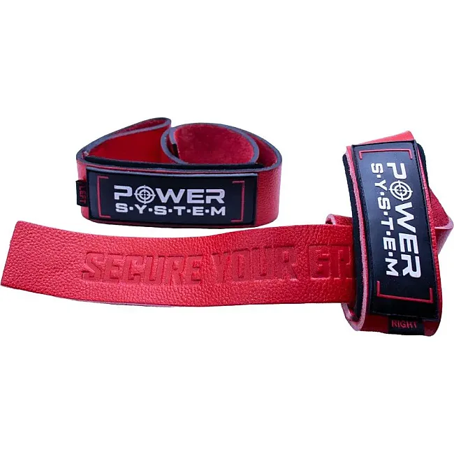 Лямки для тяги кожаные POWER SYSTEM PS-3320 Leather Straps Red