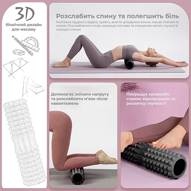 Массажный ролик (роллер) PowerPlay 4405 EVA Massage Roller Черный (33x12см.)