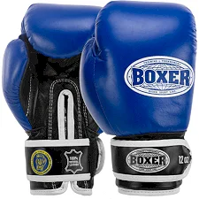 Перчатки для бокса профессиональные кожаные ФБУ BOXER Profi BO-2001 10-12унций (Синий-черный)
