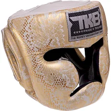 Тренировочный шлем для бокса кожа TOP KING Super Snake TKHGSS-02 (Белый-золотой)
