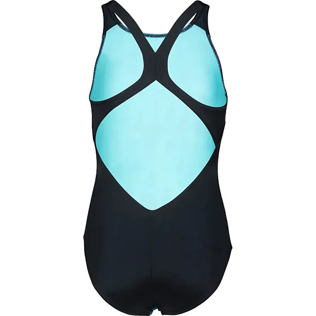 Купальник закрытый для девочек Arena MULTI COLOURS SWIMSUIT V BACK голубой, черный