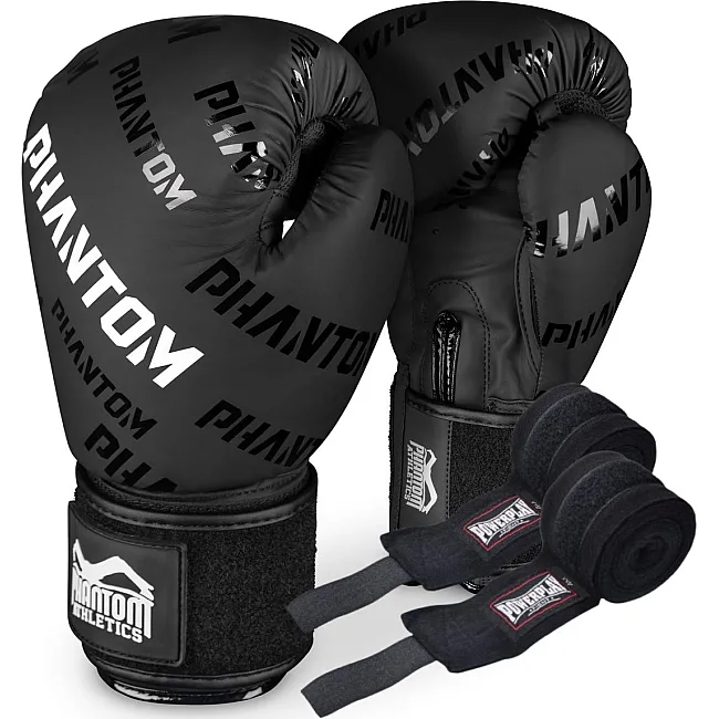 Боксерские перчатки Phantom APEX Velcro Black (Бинты 4м. в подарок)