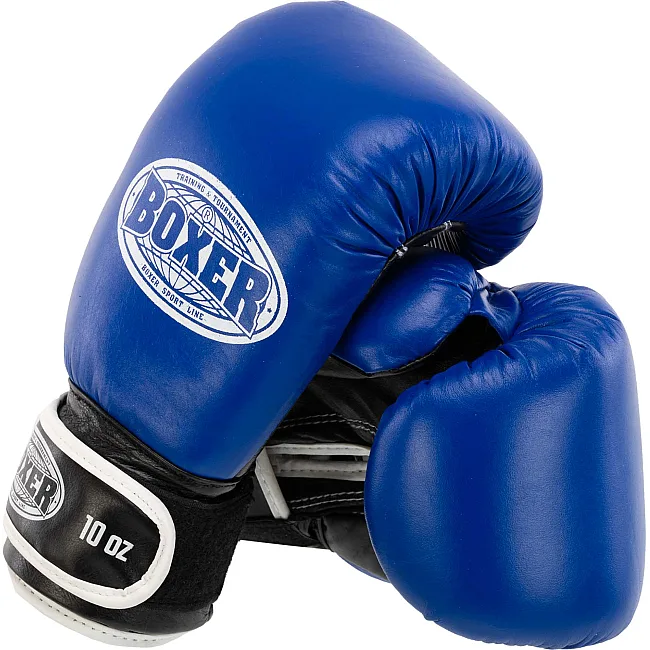 Распродажа! Перчатки для бокса профессиональные кожаные ФБУ BOXER Profi BO-2001 10-12унций (Синий-черный)