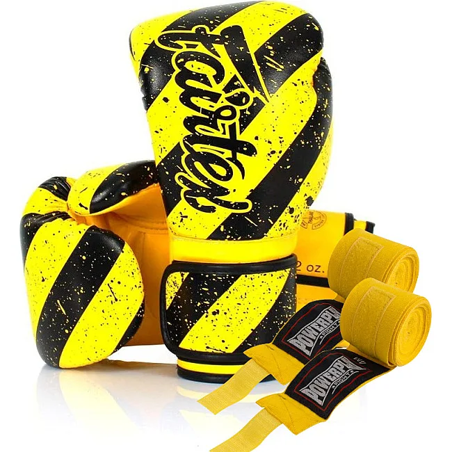 Боксерские перчатки Fairtex BGV14Y Yellow/Black (бинты в комплекте)