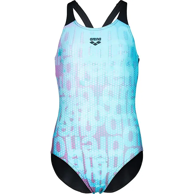 Купальник закрытый для девочек Arena MULTI COLOURS SWIMSUIT V BACK голубой, черный