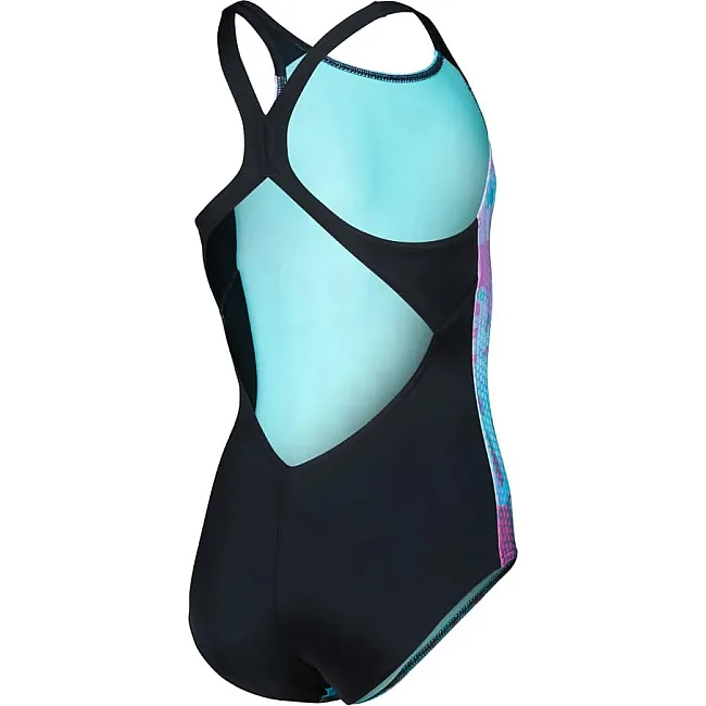 Купальник закрытый для девочек Arena MULTI COLOURS SWIMSUIT V BACK голубой, черный