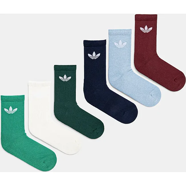 Носки Adidas TR CREW S 6P зеленый, белый, голубой, черный, темно-зеленый, бордовый