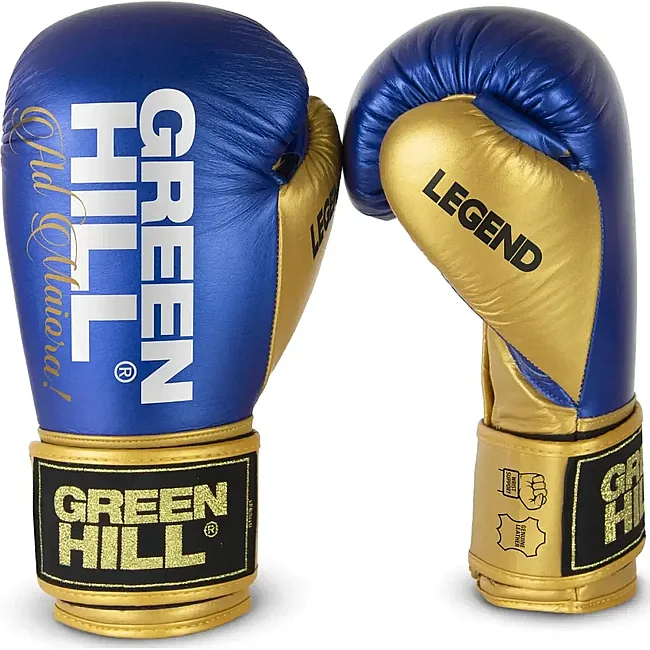Боксерські рукавиці LEGEND PLATINUM Green Hill (сині/золоті)
