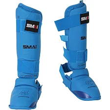 Защита голени и стопы Smai с лицензией WKF (синий)