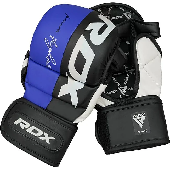 Тренувальні рукавиці RDX GRAPPLING GLOVES REX T6 PLUS чорний, синій, білий