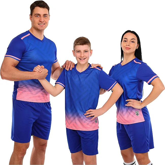 Футбольная форма комплект футболка и шорты LIDONG D8853 4XS-XXL (Синий-розовый)