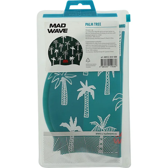 Шапочка для бассейна
 силиконовая для взрослых MADWAVE
 PALM TREE M055330 (Зеленый)
