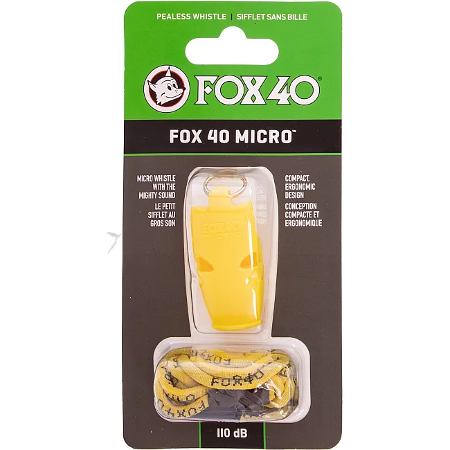 Свисток спортивный судейский пластиковый со шнурком MICRO FOX40-MICRO (Желтый)