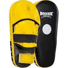 Лапа боксерская прямая тренировочная удлиненная кожа BOXER 2007-01 40х21х4,5см 2штуки (Черный-желтый)