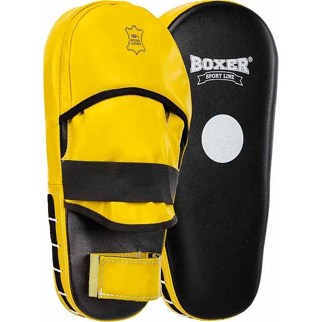 Лапа боксерская прямая тренировочная удлиненная кожа BOXER
 2007-01 40х21х4,5см 2штуки (Черный-желтый)