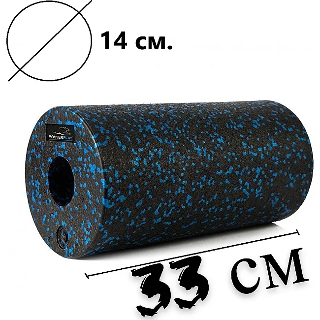 Массажный ролик (роллер) гладкий PowerPlay PP-4347 EPP Foam Roller Черно/Синий (33x14см.)