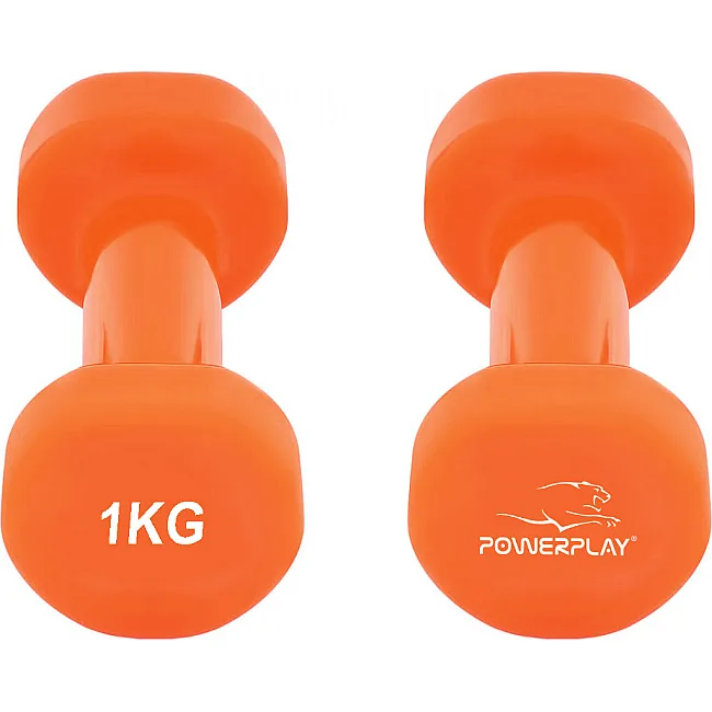 Гантели виниловые POWERPLAY 4125 Achilles 2x1кг. Оранжевые (пара - 2шт)