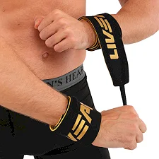 Ремни для тяги кистевые с усилением хвата для штанги и тренажеров POWER STRAP LiveUp LP8775 2шт (Черный-золотой)