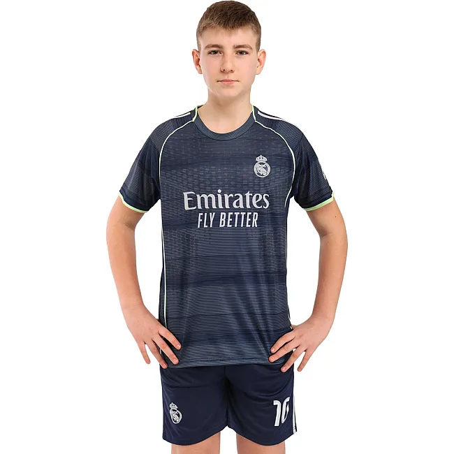 Футбольная форма детская с символикой клуба REAL MADRID MBAPPE 10 гостевая 2026 SP-SPORT CO-7340 (Темно-синий)