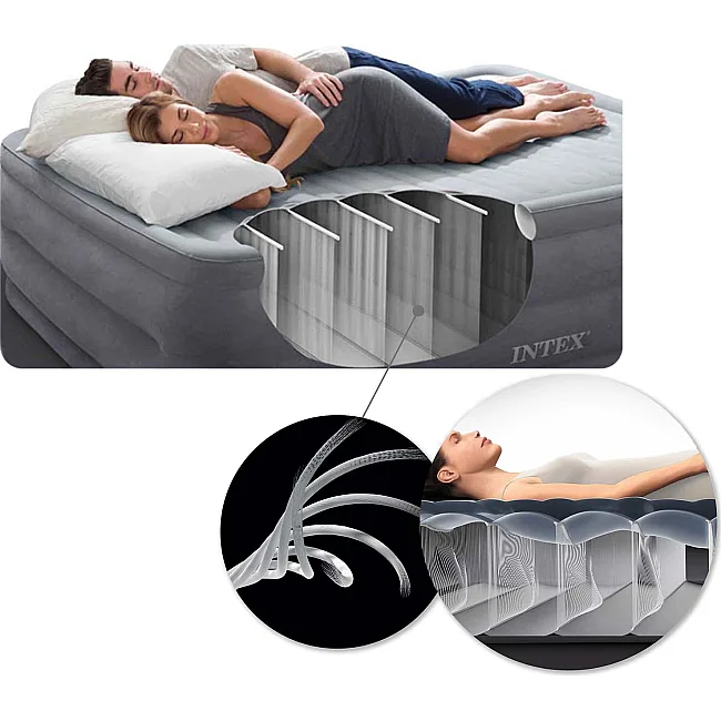 Матрас надувной Intex 64777 с электронасосом 191x99x25 см, серо-зеленый.
