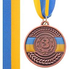 Медаль спортивна зі стрічкою SP-SPORT UKRAINE з українською символікою C-6865 ø5см (Бронзовий)