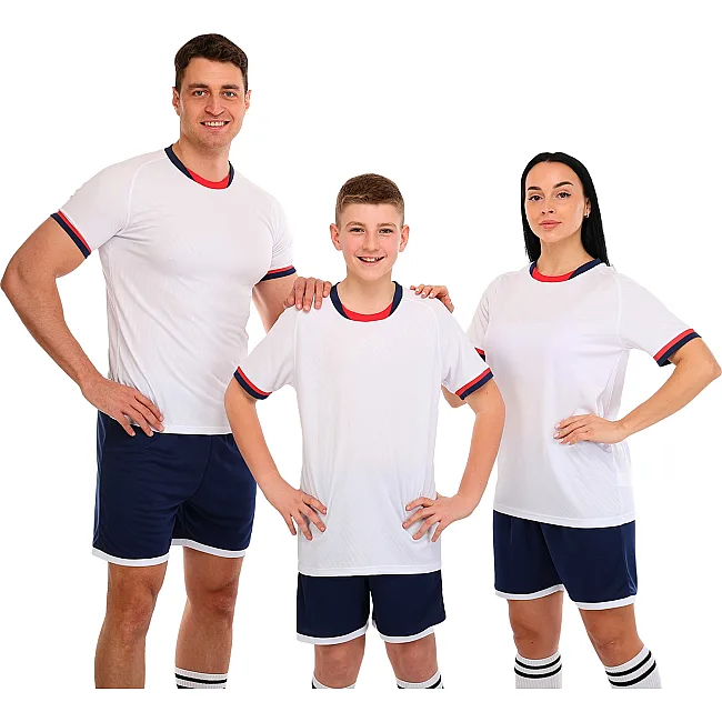 Футбольна форма
 комплект футболка та шорти LIDONG JG-6319 4XS-XXL (Білий-темно-синій)
