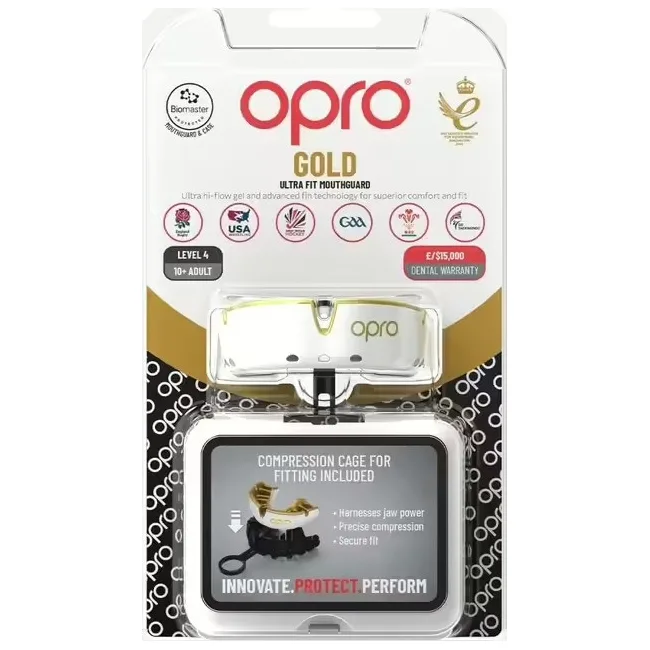 Капа для бокса OPRO Gold взрослая (возраст 11+) White/Gold (art.102504005)