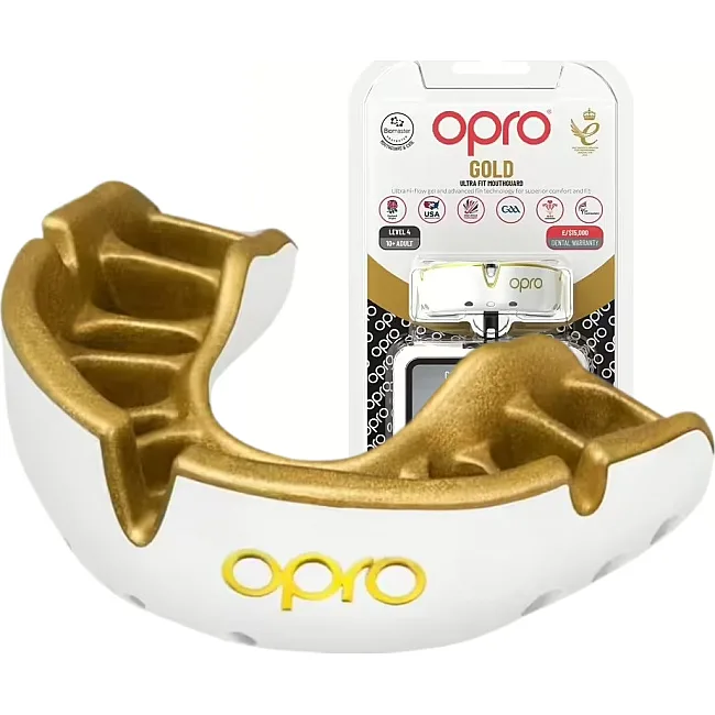 Капа для бокса OPRO Gold взрослая (возраст 11+) White/Gold (art.102504005)