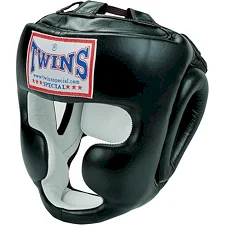 Боксерский шлем Twins Full Face Head Gear Premium Leather Elastic Straps