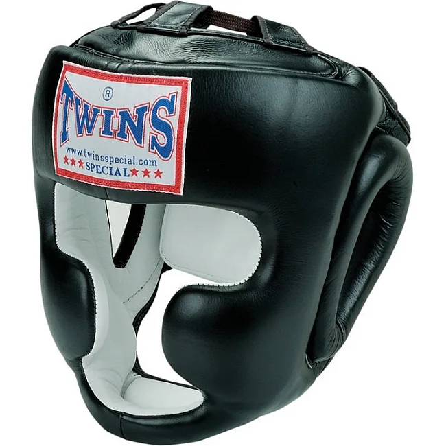 Боксерский шлем Twins Full Face Head Gear Premium Leather Elastic Straps