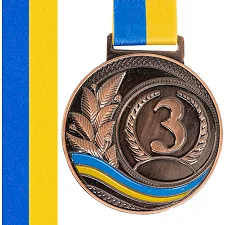 Медаль спортивная с лентой SP-SPORT UKRAINE с украинской символикой C-6826 (Бронзовый)
