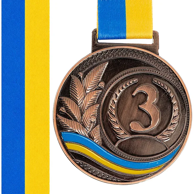 Медаль спортивная с лентой SP-SPORT UKRAINE с украинской символикой C-6826 (Бронзовый)