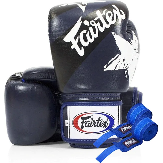 Боксерські рукавиці Fairtex BGV1 Nation Print Blue (бинти в комплекті)