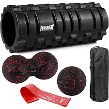 Набір для масажу та йоги PowerPlay PP_4096 (Ролик 33*14 + 2-ва мячі) Black + резинка 11 кг.