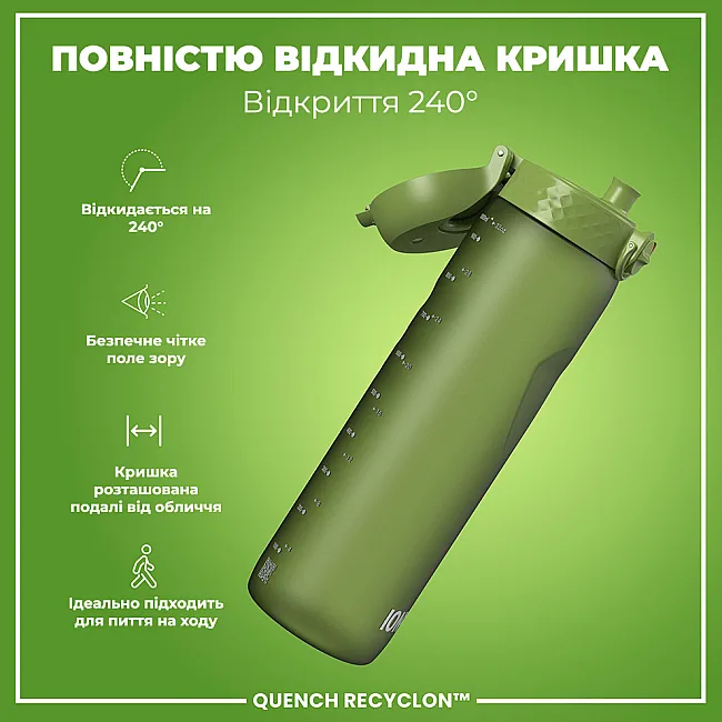 Бутылка для воды ION8 1000мл. (ЭКО бутылка) BPA Free, Khaki Green