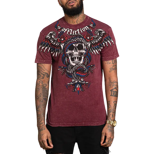 Футболка мужская AFFLICTION Poisonous Shadow Burgandy Lava Wash