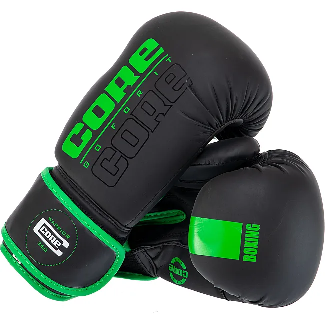Перчатки для бокса PU CORE BO-8540 (Черный-салатовый)