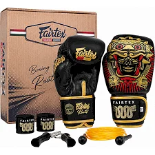 Боксерский набор 4в1 TWINS перчатки боксерские бинты скакалка и эспандер FAIRTEX BO-6662 (Черный)