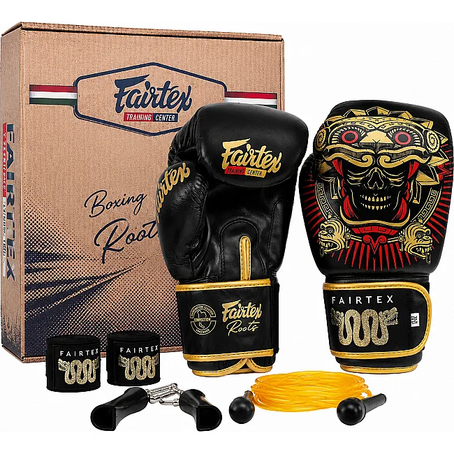 Боксерский набор 4в1 TWINS перчатки боксерские бинты скакалка и эспандер FAIRTEX BO-6662 (Черный)