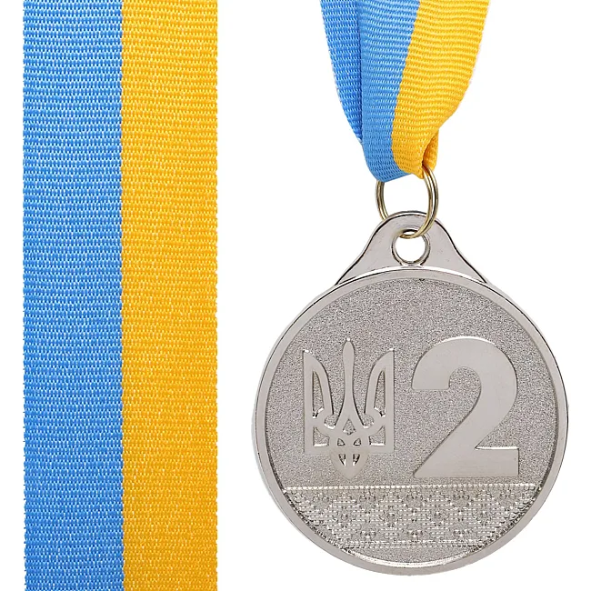Медаль спортивная с лентой SP-SPORT UKRAINE с украинской символикой C-9292 ø5см (Серебряный)