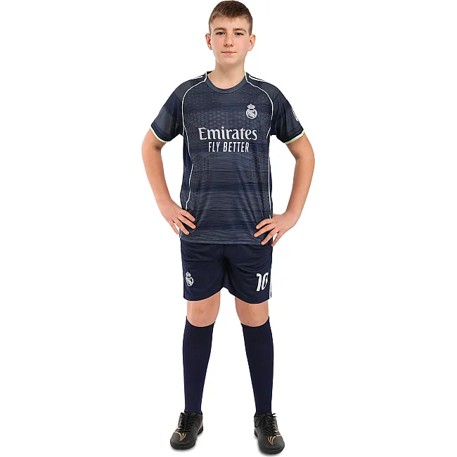 Футбольная форма детская с символикой клуба REAL MADRID MBAPPE 10 гостевая 2026 SP-SPORT CO-7340 (Темно-синий)