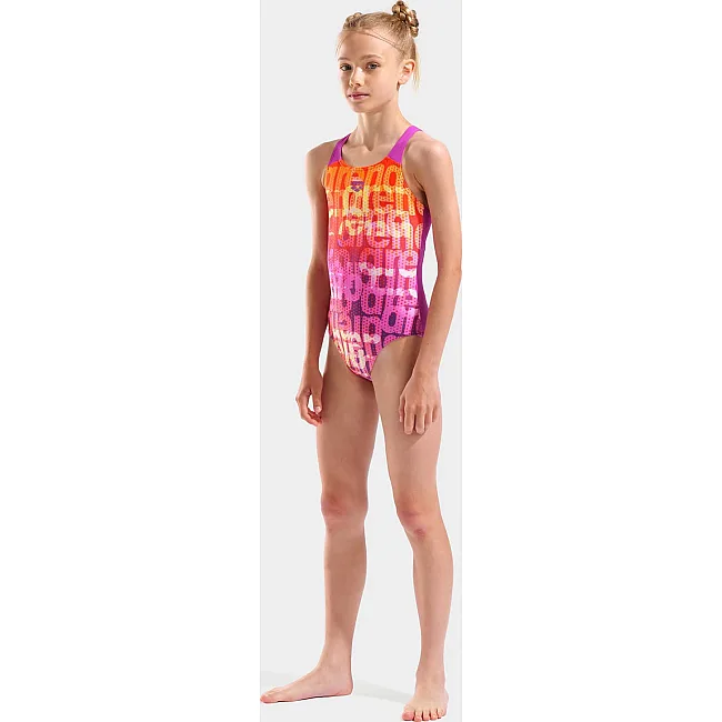 Купальник закрытый для девочек Arena MULTI COLOURS SWIMSUIT V BACK розовый, оранжевый (для детей)