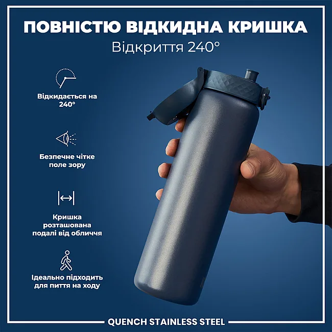 Бутылка для воды металлическая ION8 1200 мл. Stainless Steel , Ash Navy
