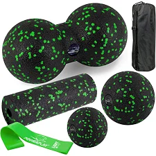 Набір для масажу та йоги PowerPlay PP_4093 EPP (3 м'ячики + валик масажер 15*5,3см.) Green + резинка 5,5 кг.